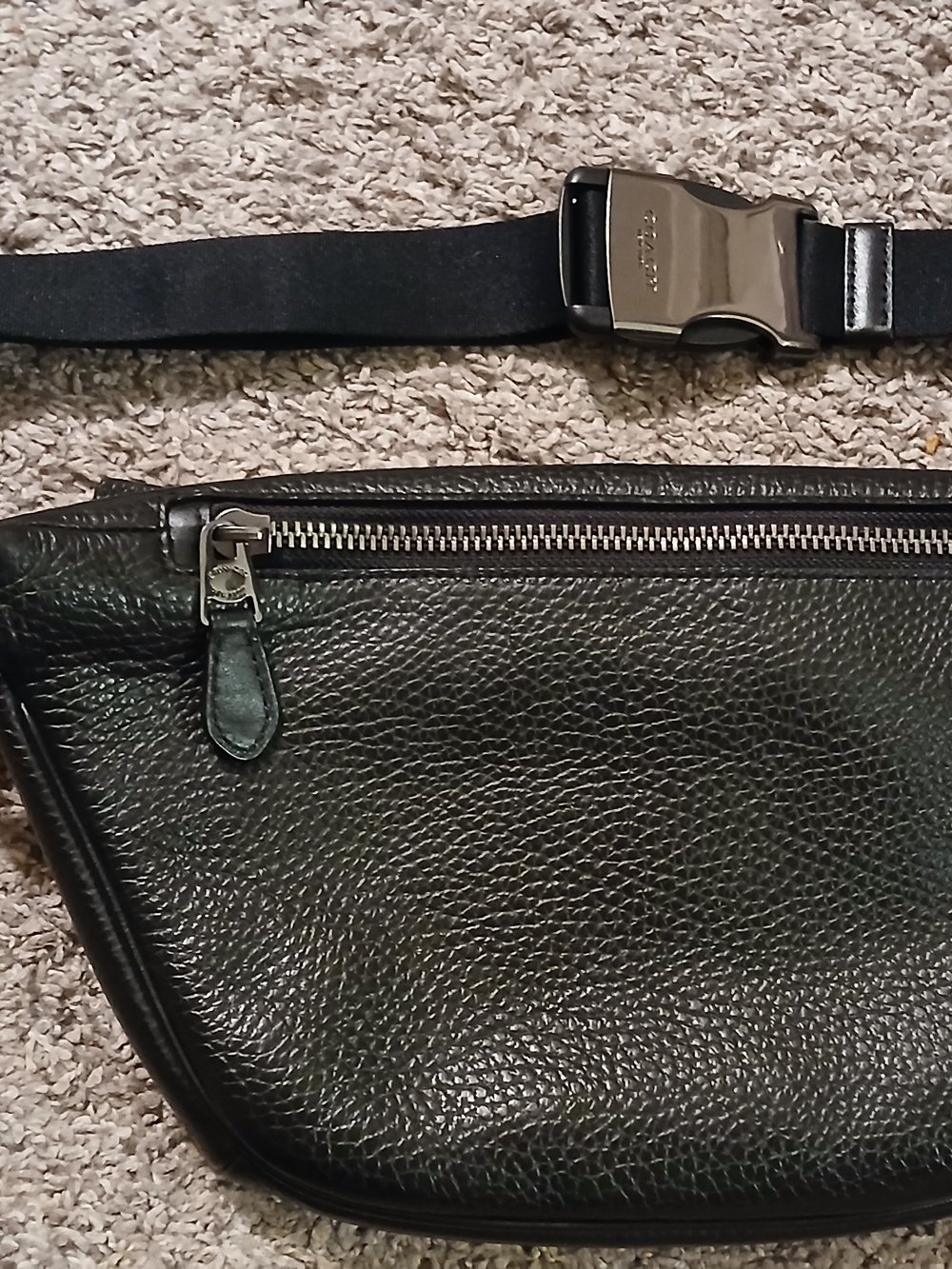 Coach Graham Leather Belt Bag Black Pebbled Fanny Pack Crossbody Gunmetal Unisex - Picture 7 of 12